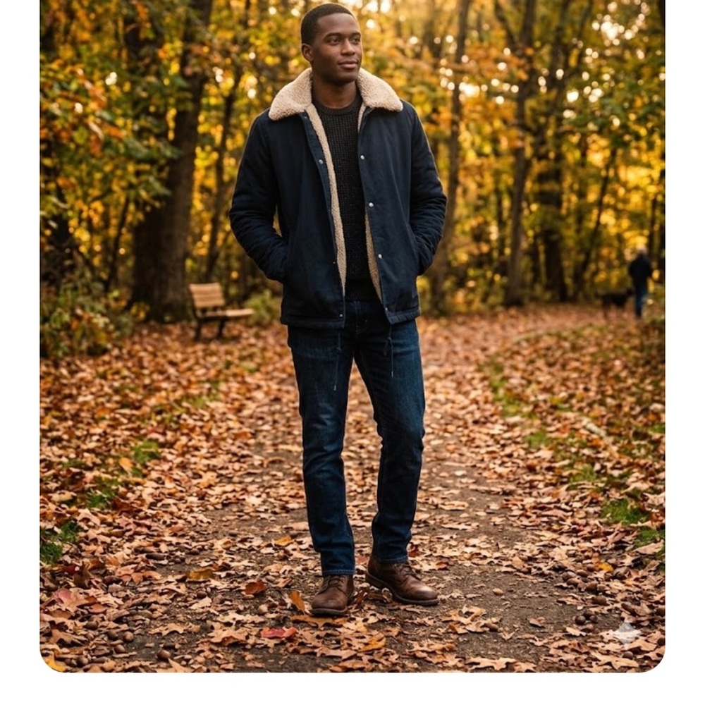 Zara Navy Blue Jacket with Shearling Collar Small